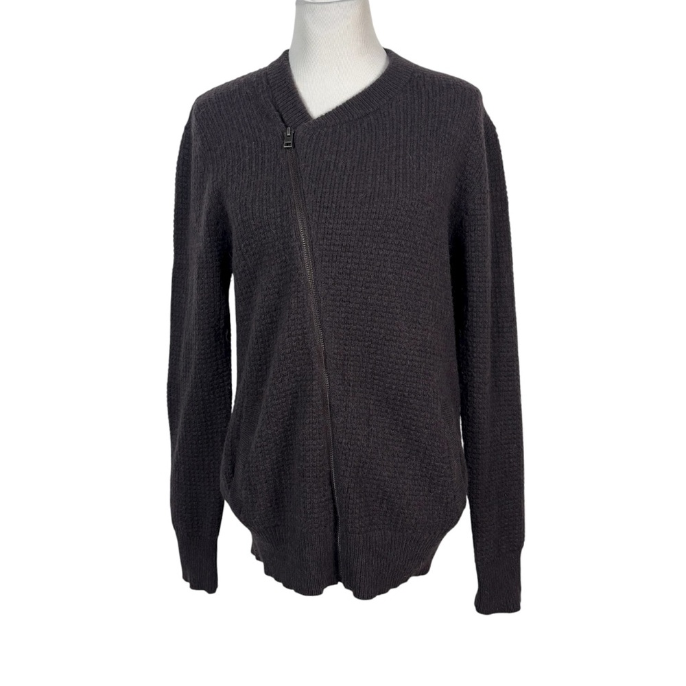 Allsaints Switch Bomber Alpaca Blend Diagonal Asymmetric Zip Cardigan Gray M